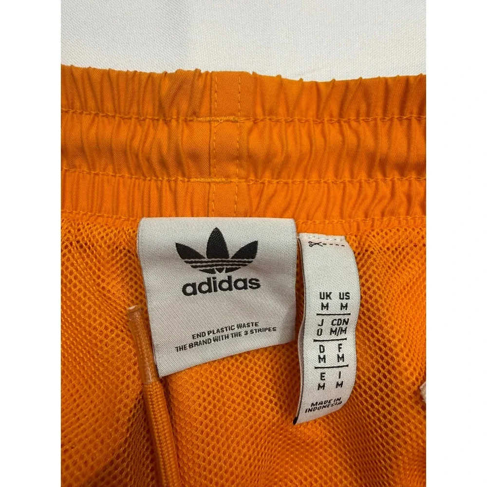 ADIDAS Mens Medium Orange White Three Stripe Mesh Lined Pull On Swim Trunks E14